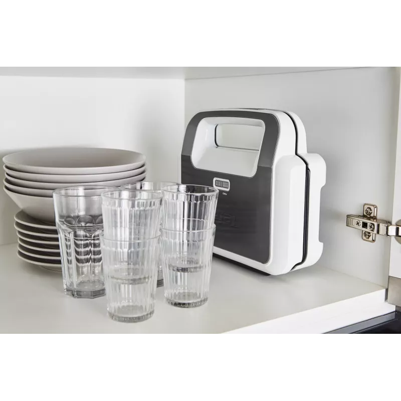 Opiekacz do kanapek Tefal SW7011 — 850 W, stal nierdzewna i biała, kompaktowy 238×276×98 mm
