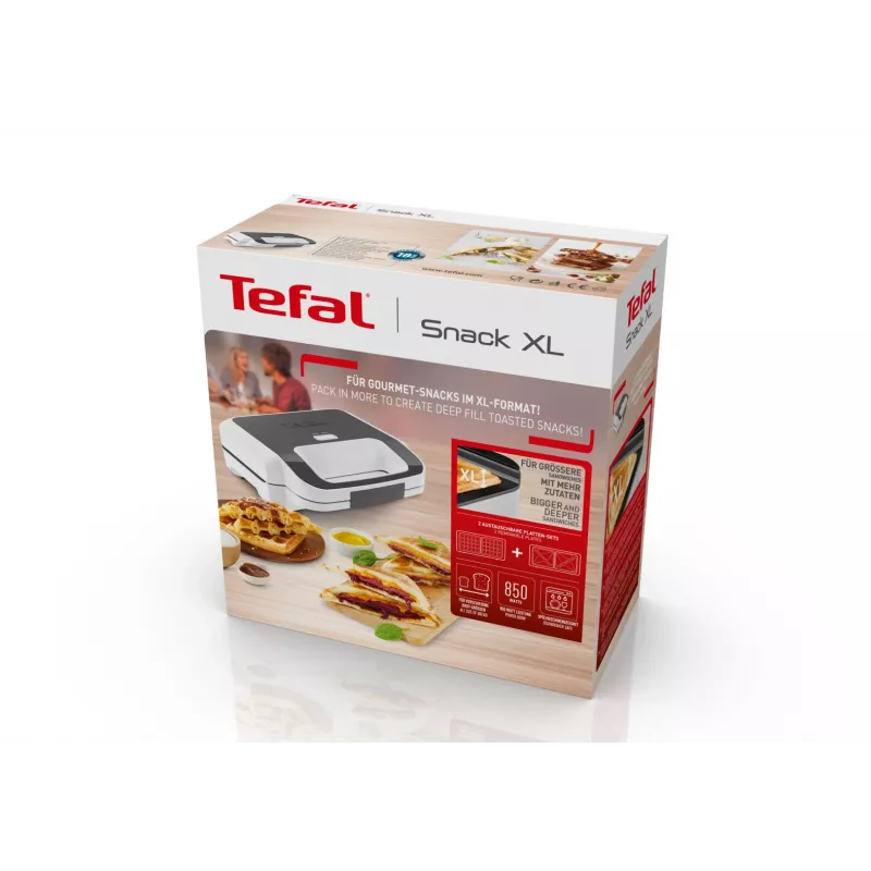 Opiekacz do kanapek Tefal SW7011 — 850 W, stal nierdzewna i biała, kompaktowy 238×276×98 mm