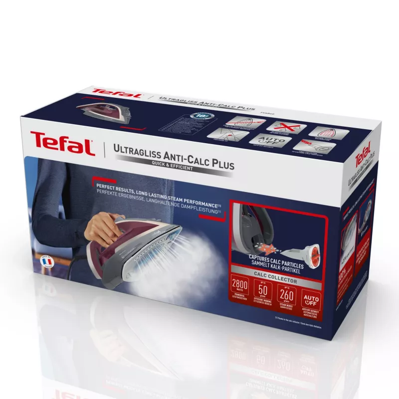 Żelazko parowe Tefal Ultragliss Anti-Calc Plus FV6840, 2800 W, fioletowe, srebrne