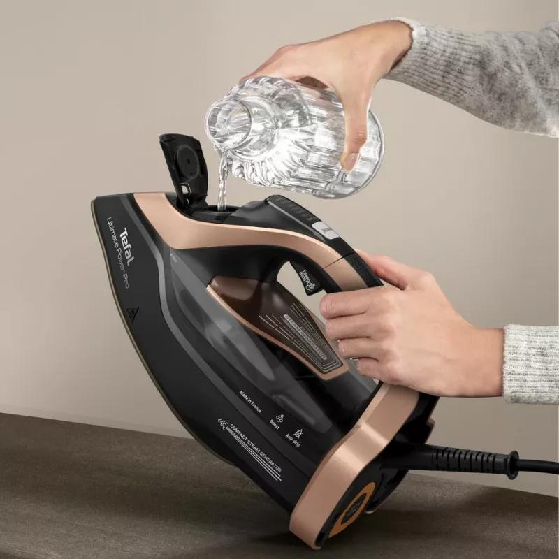 Tefal Ultimate Power Pro FV9E50 Żelazko parowe i suche Durilium AirGlide Autoclean 3200 W Czarny, Miedziany