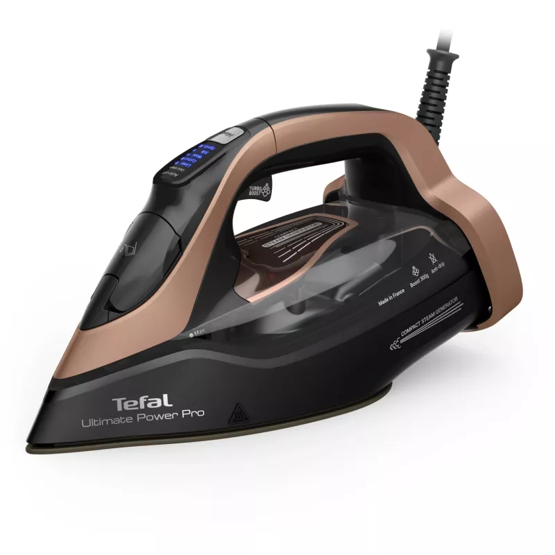 Tefal Ultimate Power Pro FV9E50 Żelazko parowe i suche Durilium AirGlide Autoclean 3200 W Czarny, Miedziany