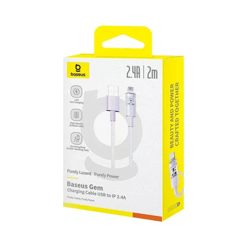 Kabel USB Baseus Gem P10373003511-01 — 2 m, 2.4 A, USB-A na Lightning, fioletowy