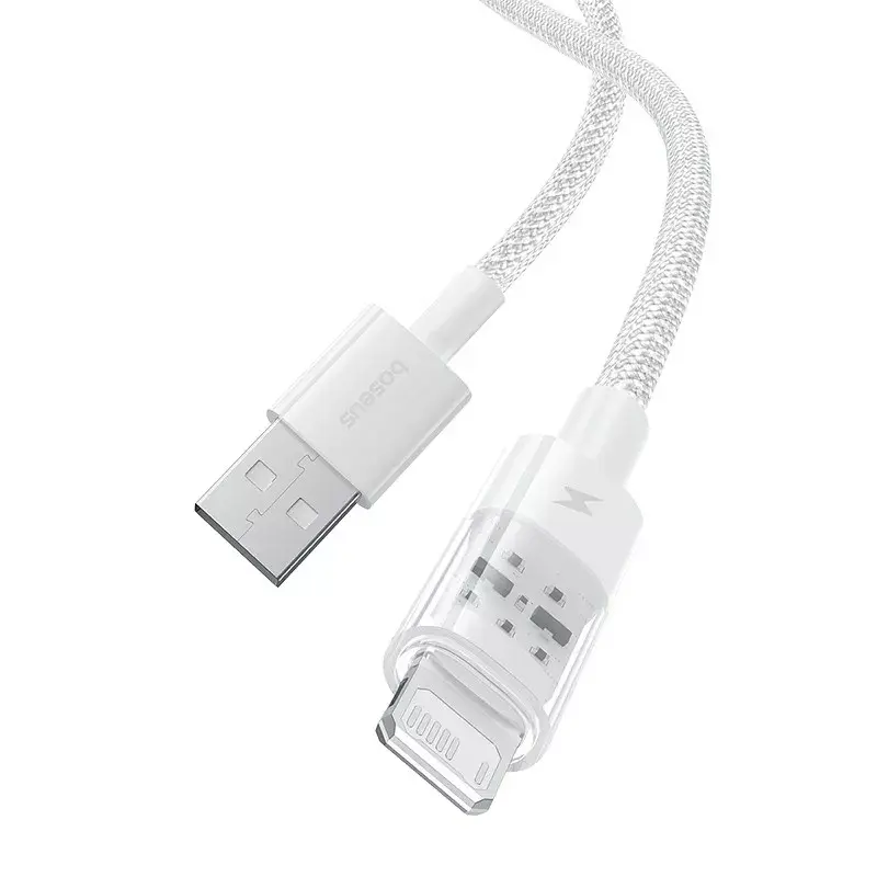 Kabel ładujący USB Baseus Gem P10373003211-00, 1 m, 2.4 A, Lightning/USB-A, biały, nylonowy oplot