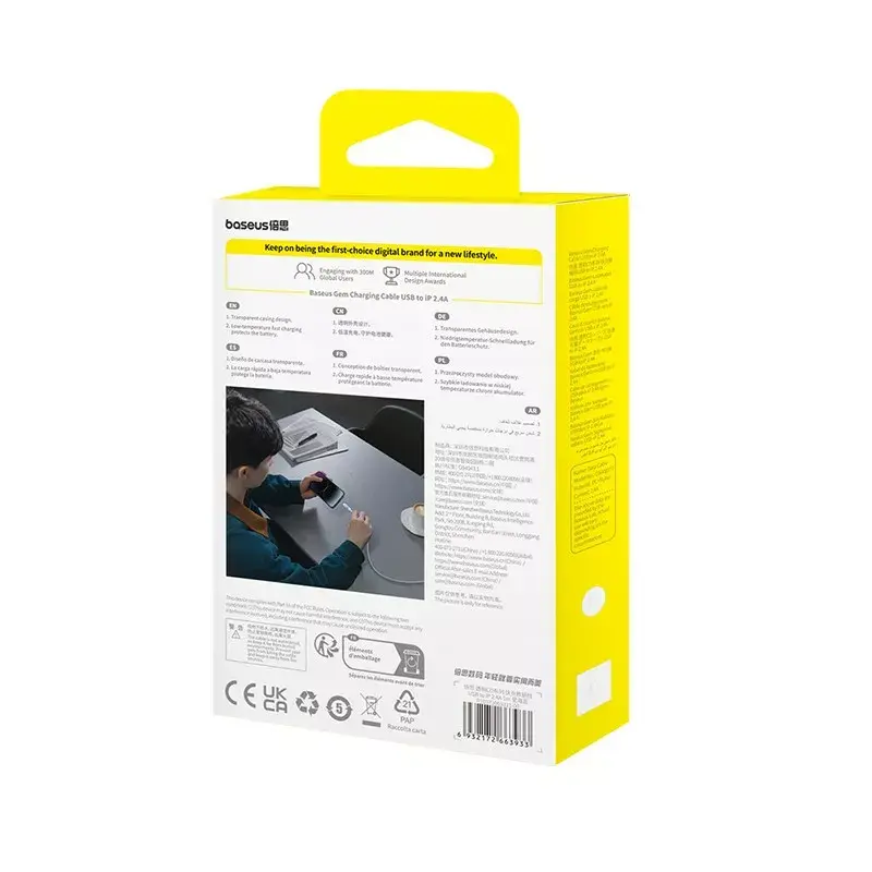 Kabel USB Baseus Gem P10373003311-00 — 1 m, szybkie ładowanie 2,4 A, Lightning/USB-A, niebieski, oplot nylonowy