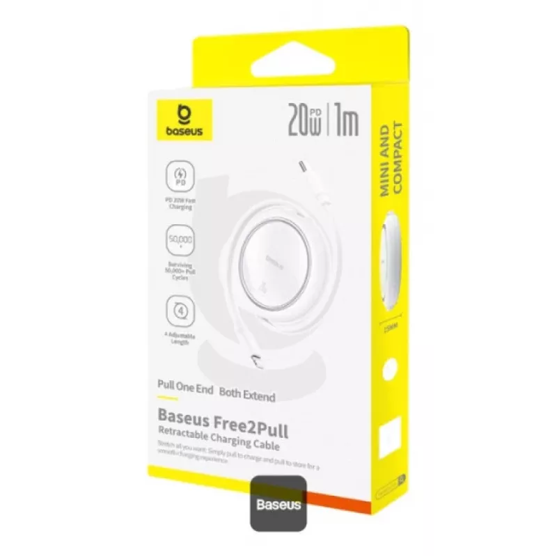 BASEUS Free2pull Rozsuwany Kabel USB-C do Lightning Szybkie Ładowanie 1 M 20 W Biały