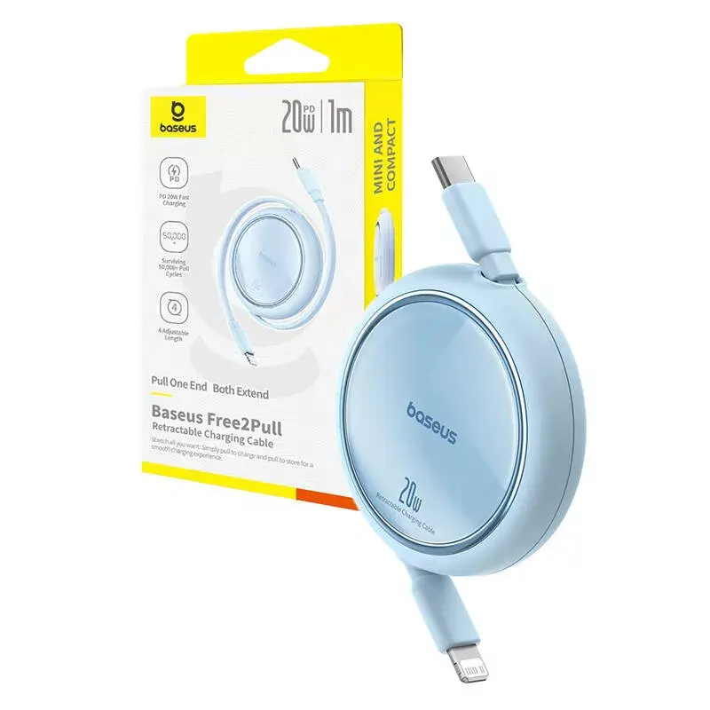 Kabel USB-C na Lightning Baseus Free2Pull 20W, 1 m, niebieski, 480 Mbps, USB PD