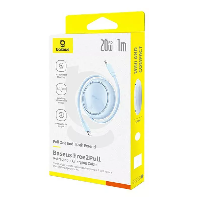 Kabel USB-C na Lightning Baseus Free2Pull 20W, 1 m, niebieski, 480 Mbps, USB PD