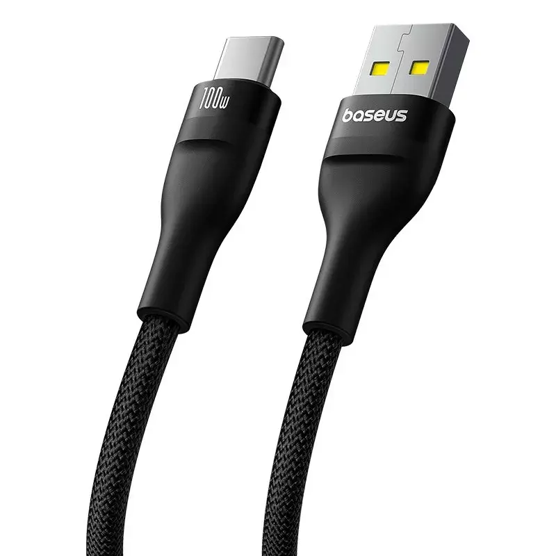 Kabel USB A do USB C Baseus Flash 2 1m 100W Czarny, USB PD, 480 Mbps, Nylon