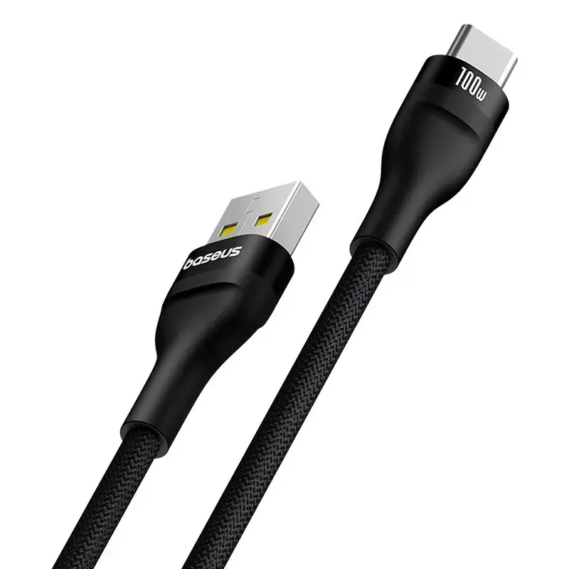 Kabel USB A do USB C Baseus Flash 2 1m 100W Czarny, USB PD, 480 Mbps, Nylon