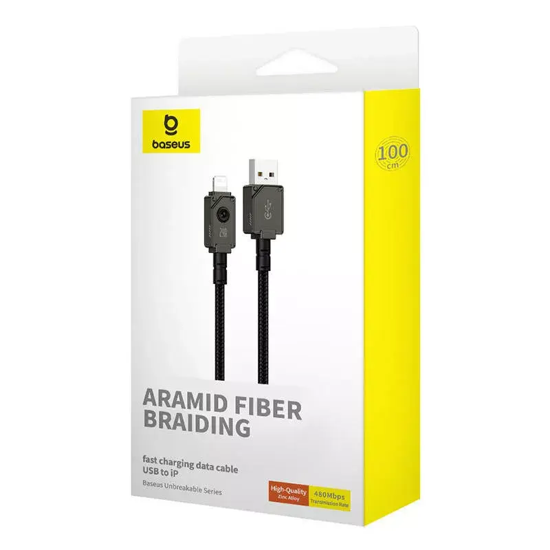 Kabel USB-A do Lightning Baseus P10355802111-00 — 1 m, 5 V/2,4 A, USB PD, włókno aramidowe, czarny