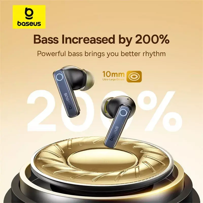 Prawdziwie bezprzewodowy zestaw słuchawkowy douszny Baseus 35 True — Bluetooth 5.3, ANC, 8 godz. odtwarzania (ANC wył.), 65 godz. z etui, etui 800 mAh, USB-C, czarny
