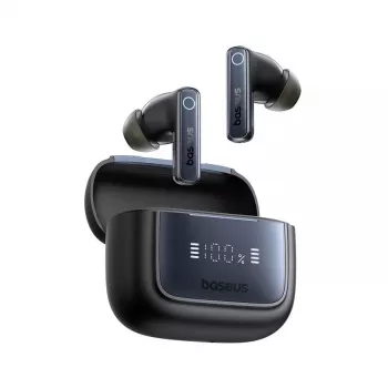 Prawdziwie bezprzewodowy zestaw słuchawkowy douszny Baseus 35 True — Bluetooth 5.3, ANC, 8 godz. odtwarzania (ANC wył.), 65 godz. z etui, etui 800 mAh, USB-C, czarny