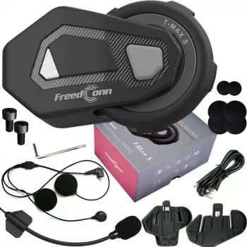 Zestaw słuchawkowy FreedConn T-MAX S V4 PRO SINGLE — Bluetooth 5.1, interkom do 1000 m, radio FM, 11 h czasu rozmów, LiPo 500 mAh