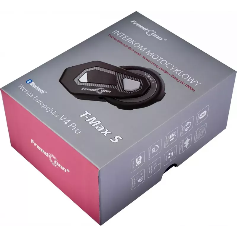 Zestaw słuchawkowy FreedConn T-MAX S V4 PRO SINGLE — Bluetooth 5.1, interkom do 1000 m, radio FM, 11 h czasu rozmów, LiPo 500 mAh