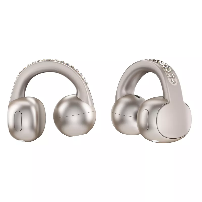 Zestaw słuchawkowy Motorola Moto Buds Loop Bluetooth nauszny na klips, Dolby Atmos, Bluetooth 5.0, ANC, 8 h odtwarzania, etui ładujące 520 mAh, beżowy
