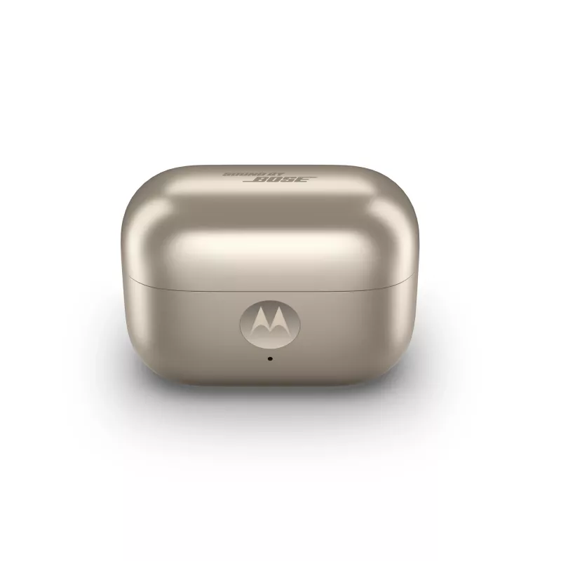 Zestaw słuchawkowy Motorola Moto Buds Loop Bluetooth nauszny na klips, Dolby Atmos, Bluetooth 5.0, ANC, 8 h odtwarzania, etui ładujące 520 mAh, beżowy