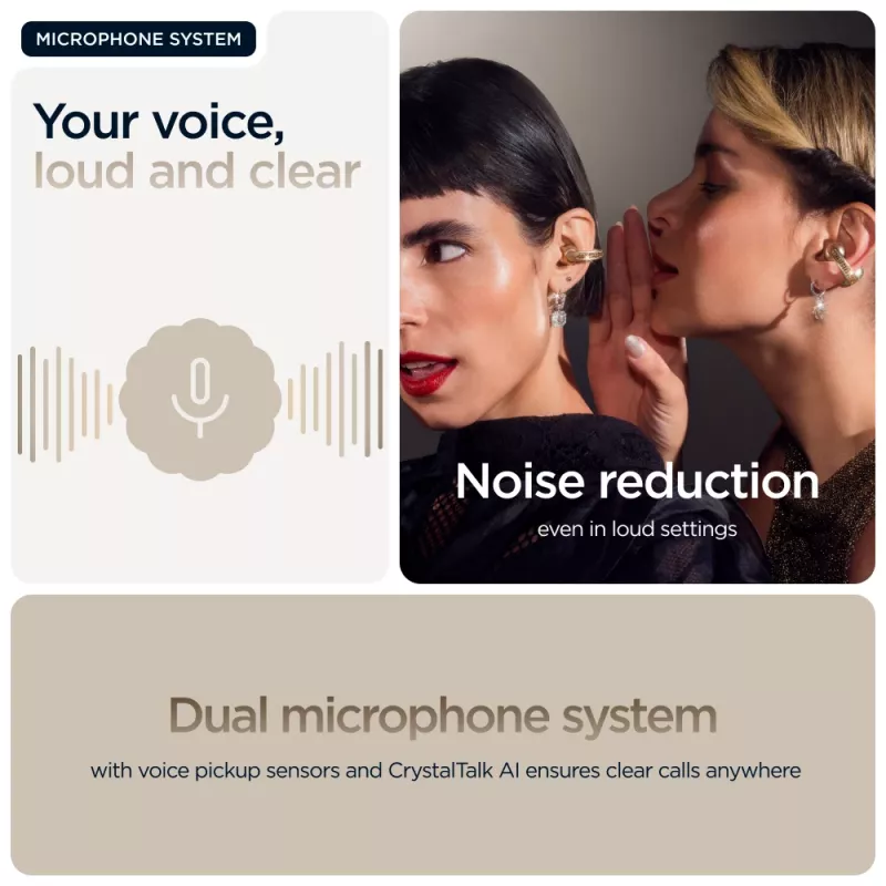 Zestaw słuchawkowy Motorola Moto Buds Loop Bluetooth nauszny na klips, Dolby Atmos, Bluetooth 5.0, ANC, 8 h odtwarzania, etui ładujące 520 mAh, beżowy