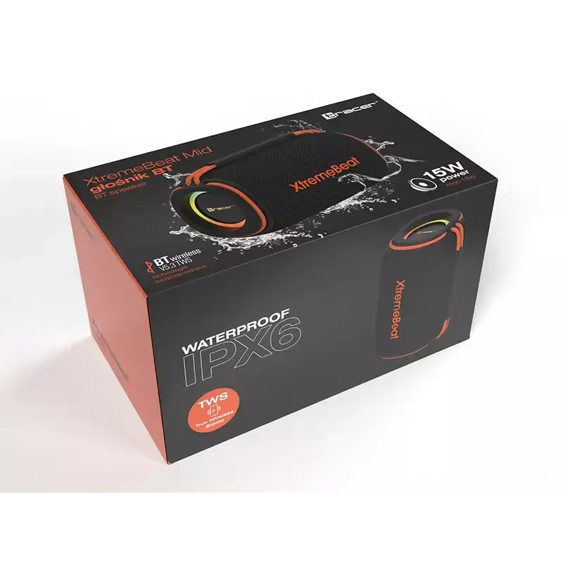 Przenośny głośnik stereo TRACER XtremeBeat TWS — 15 W, IPX6, Bluetooth 5.3, 6 h, AUX/USB, mikrofon