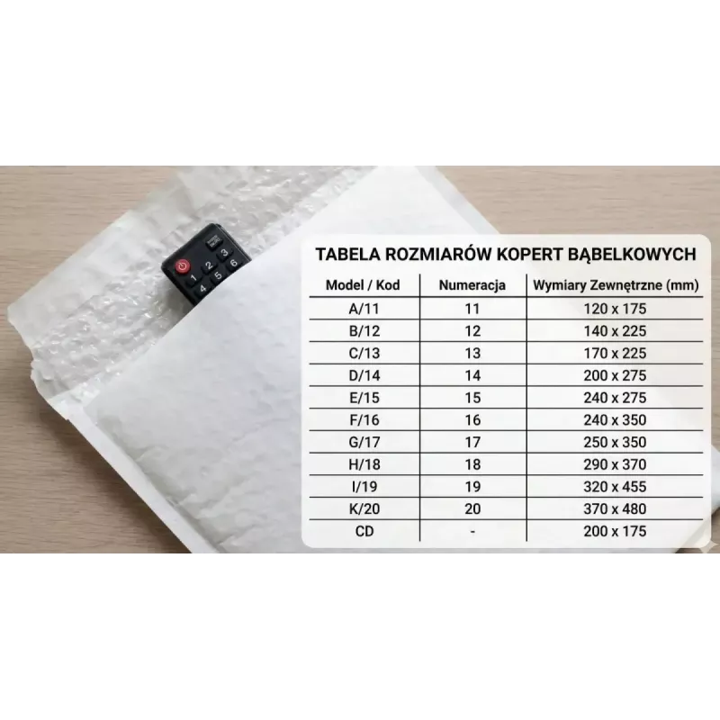 Koperta bąbelkowa BSTech K20 — 370 x 480 mm, 50 szt., wyściełana ochronna koperta wysyłkowa