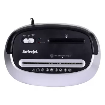 Niszczarka papieru ActiveJet ASH-1201D, cięcie paskowe 5 x 38 mm, wejście 22 cm, pojemność 12 arkuszy, kosz 25 L, P-3, czarna