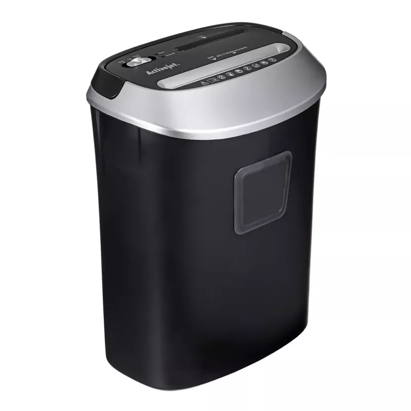 Niszczarka papieru ActiveJet ASH-1201D, cięcie paskowe 5 x 38 mm, wejście 22 cm, pojemność 12 arkuszy, kosz 25 L, P-3, czarna