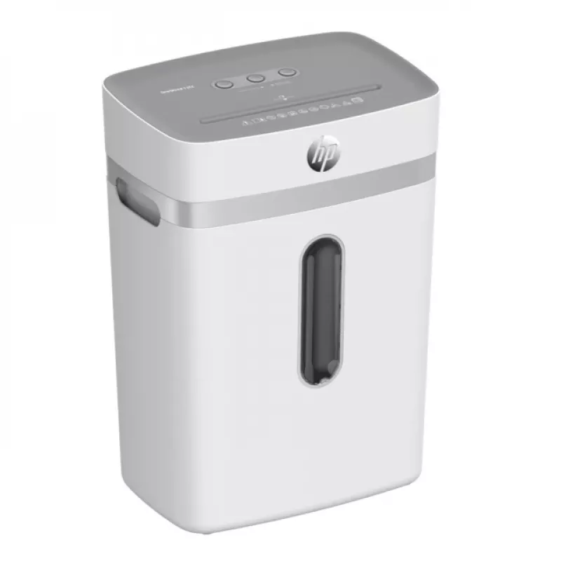 Niszczarka HP OneShred 12CC cięcie cząsteczkowe P-4 pojemność 12 arkuszy szerokość 22 cm kosz 23 L 4×35 mm 65 dB Biała