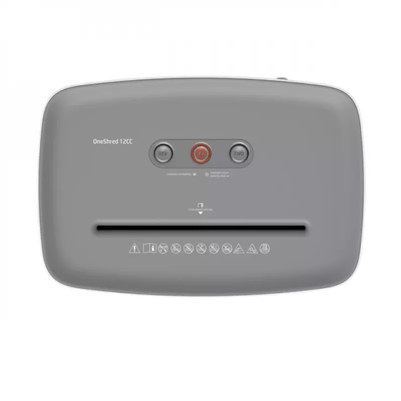 Niszczarka HP OneShred 12CC cięcie cząsteczkowe P-4 pojemność 12 arkuszy szerokość 22 cm kosz 23 L 4×35 mm 65 dB Biała