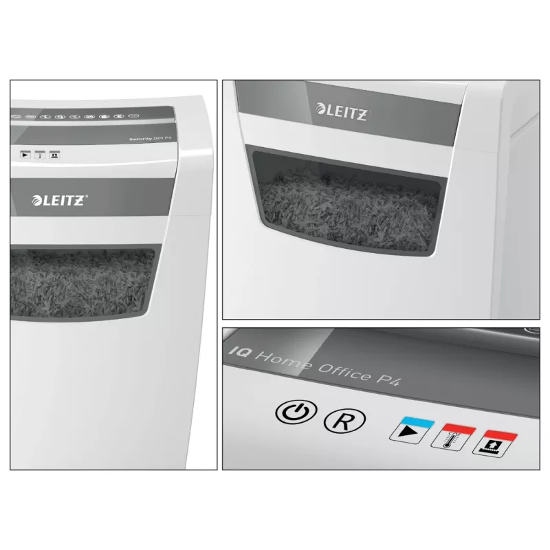 Leitz IQ Home Office Niszczarka do papieru P4, cięcie na cząsteczki, 22 cm, 4 x 28 mm, 23 l, 225 arkuszy, 58 dB