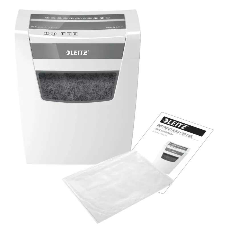 Leitz IQ Home Office Niszczarka do papieru P4, cięcie na cząsteczki, 22 cm, 4 x 28 mm, 23 l, 225 arkuszy, 58 dB