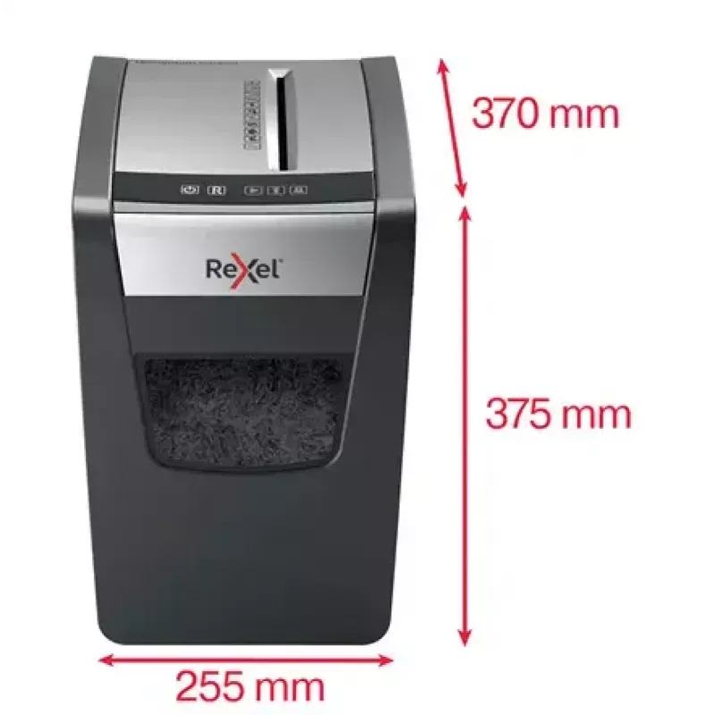 Niszczarka REXEL Momentum X312-SL — cięcie na cząstki 5 x 42 mm, pojemność 12 arkuszy, kosz 23 l, sterowanie przyciskami