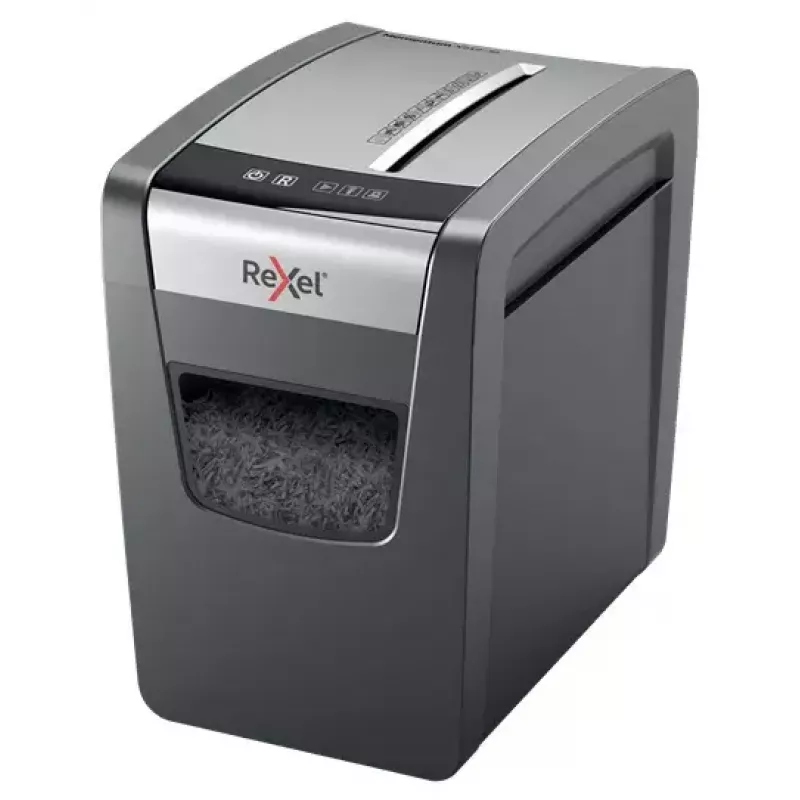 Niszczarka REXEL Momentum X312-SL — cięcie na cząstki 5 x 42 mm, pojemność 12 arkuszy, kosz 23 l, sterowanie przyciskami