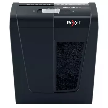 Niszczarka dokumentów REXEL Secure S5 — niszczarka paskowa, pojemność 5 arkuszy, cięcie 6 mm, kosz 10 l, poziom bezpieczeństwa P-2, czarny