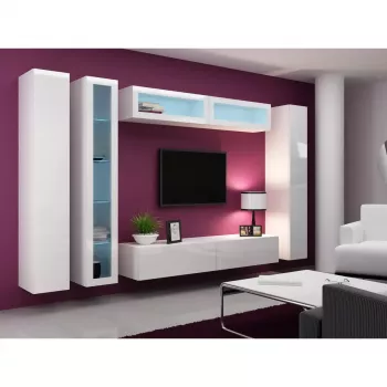 Gablota wisząca Cama Meble VIGO 180 przeszklona 1800×400×300 mm biały/biały połysk