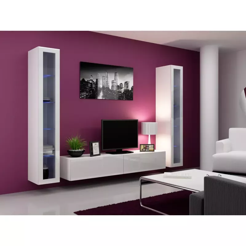 Gablota wisząca Cama Meble VIGO 180 przeszklona 1800×400×300 mm biały/biały połysk
