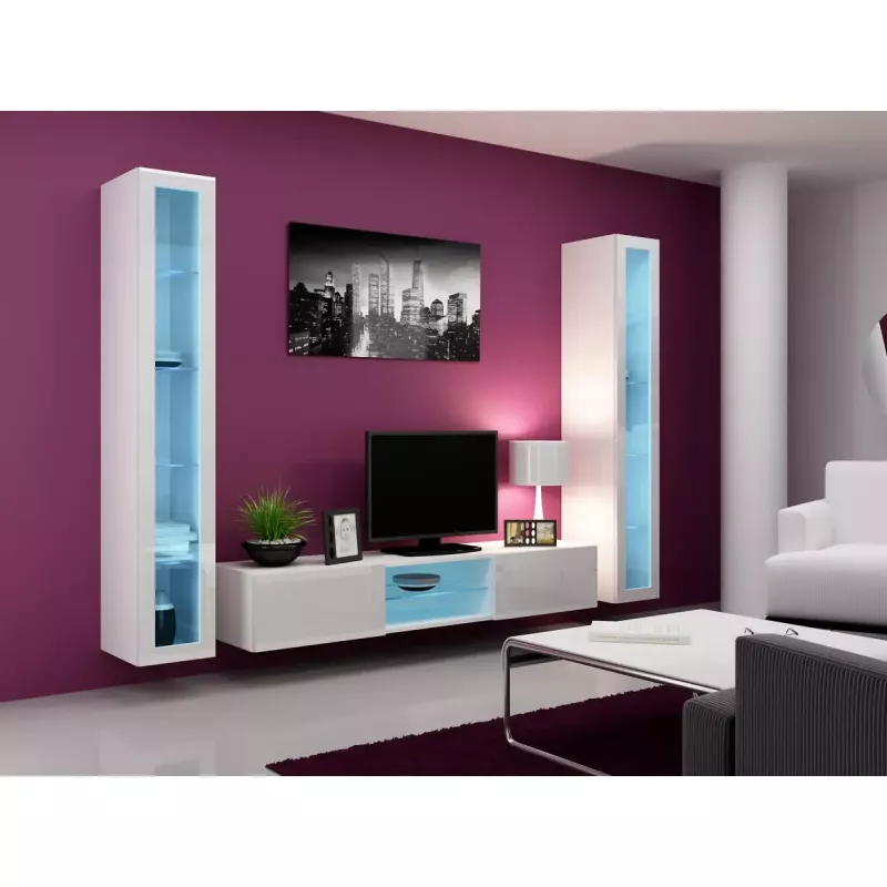 Gablota wisząca Cama Meble VIGO 180 przeszklona 1800×400×300 mm biały/biały połysk