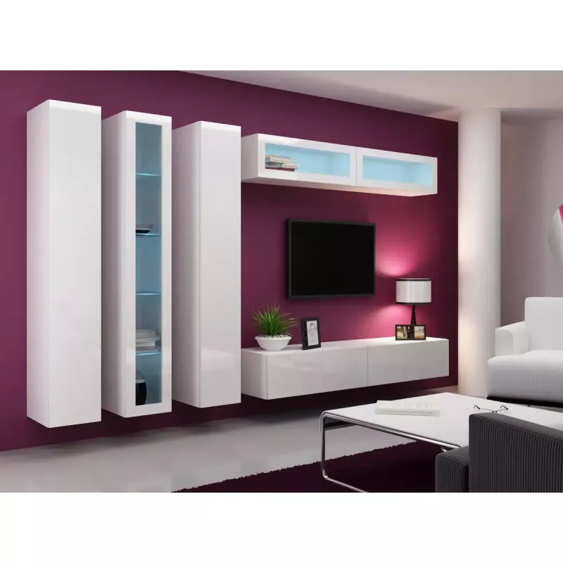 Gablota wisząca Cama Meble VIGO 180 przeszklona 1800×400×300 mm biały/biały połysk