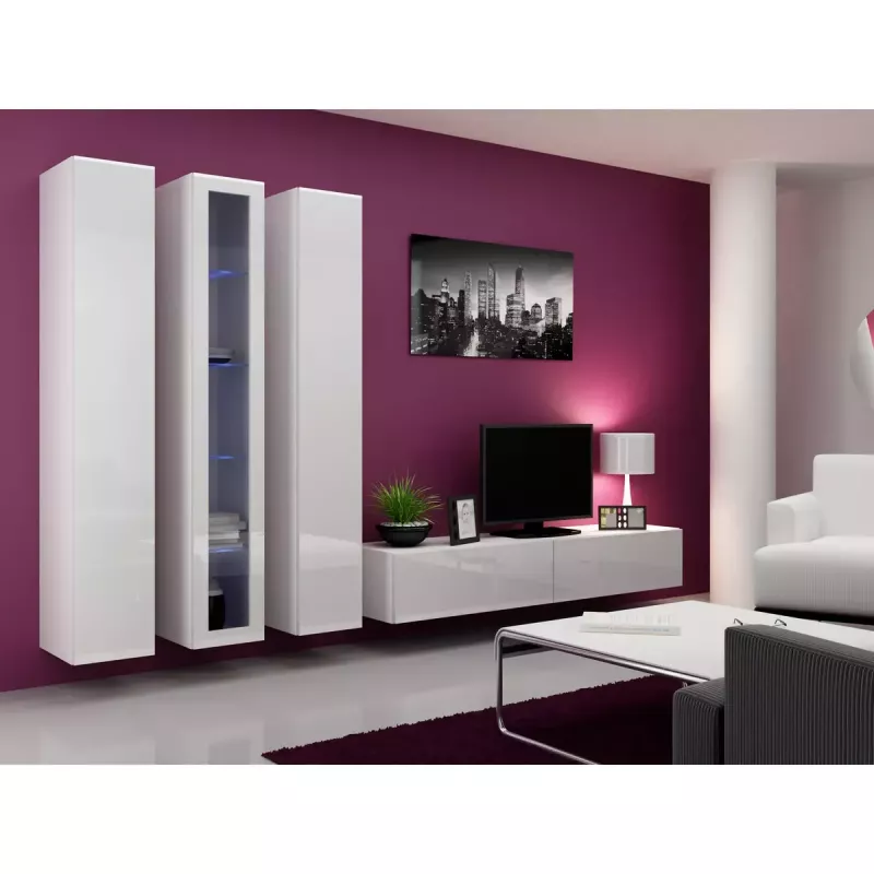Gablota wisząca Cama Meble VIGO 180 przeszklona 1800×400×300 mm biały/biały połysk