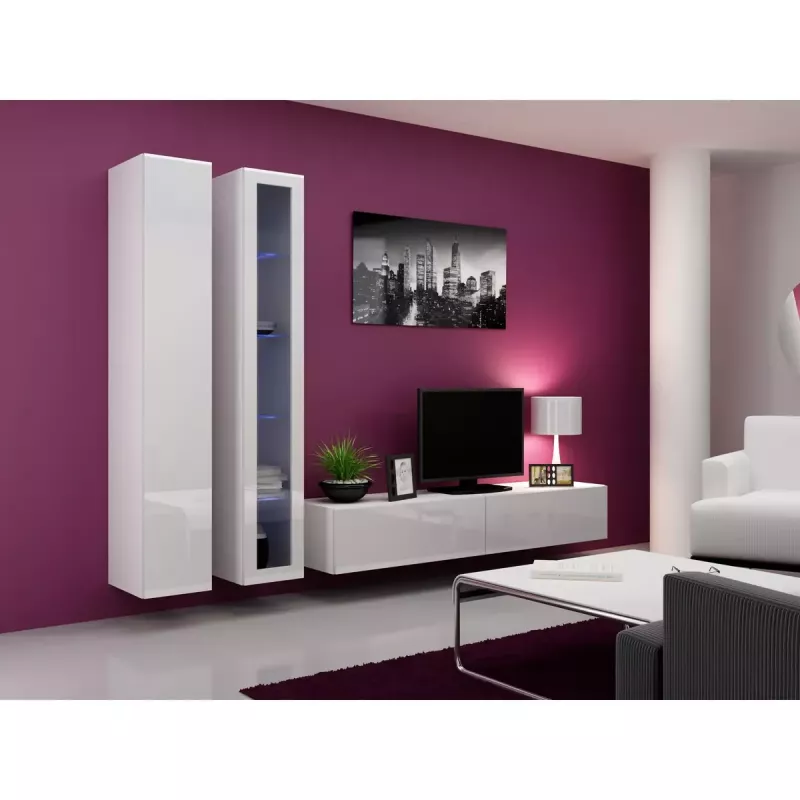 Gablota wisząca Cama Meble VIGO 180 przeszklona 1800×400×300 mm biały/biały połysk