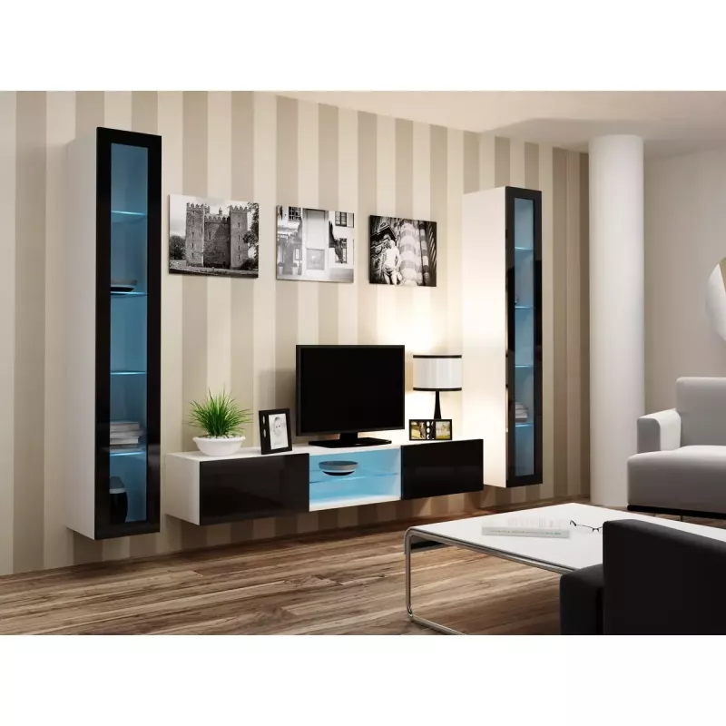 Gablota wisząca cama meble VIGO 180 szklana 1800×400×300 mm biało-czarny połysk