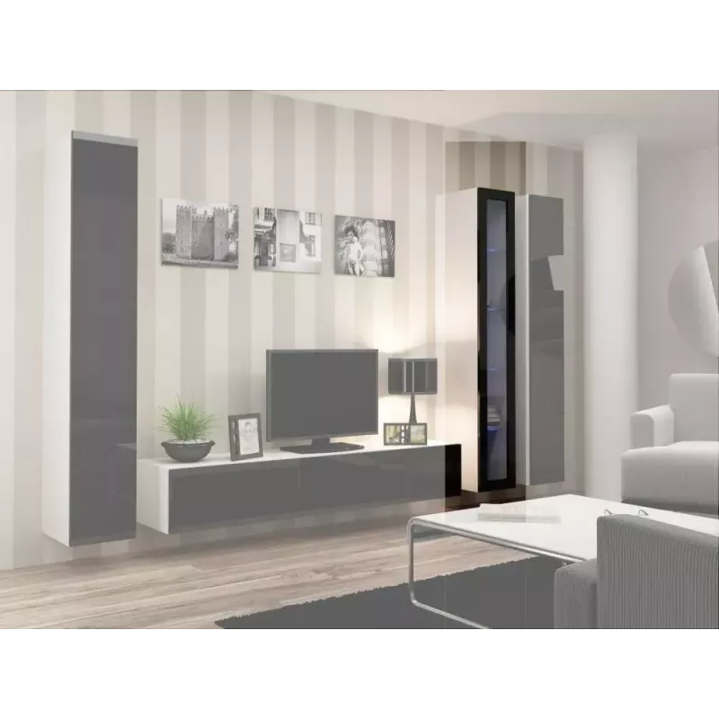 Gablota wisząca cama meble VIGO 180 szklana 1800×400×300 mm biało-czarny połysk
