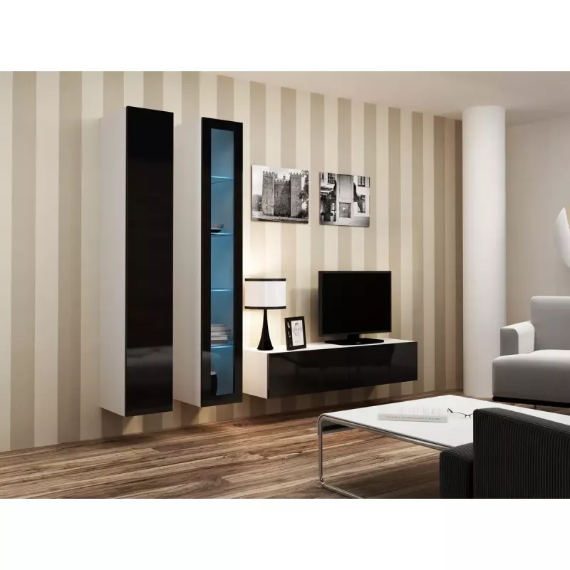 Gablota wisząca cama meble VIGO 180 szklana 1800×400×300 mm biało-czarny połysk