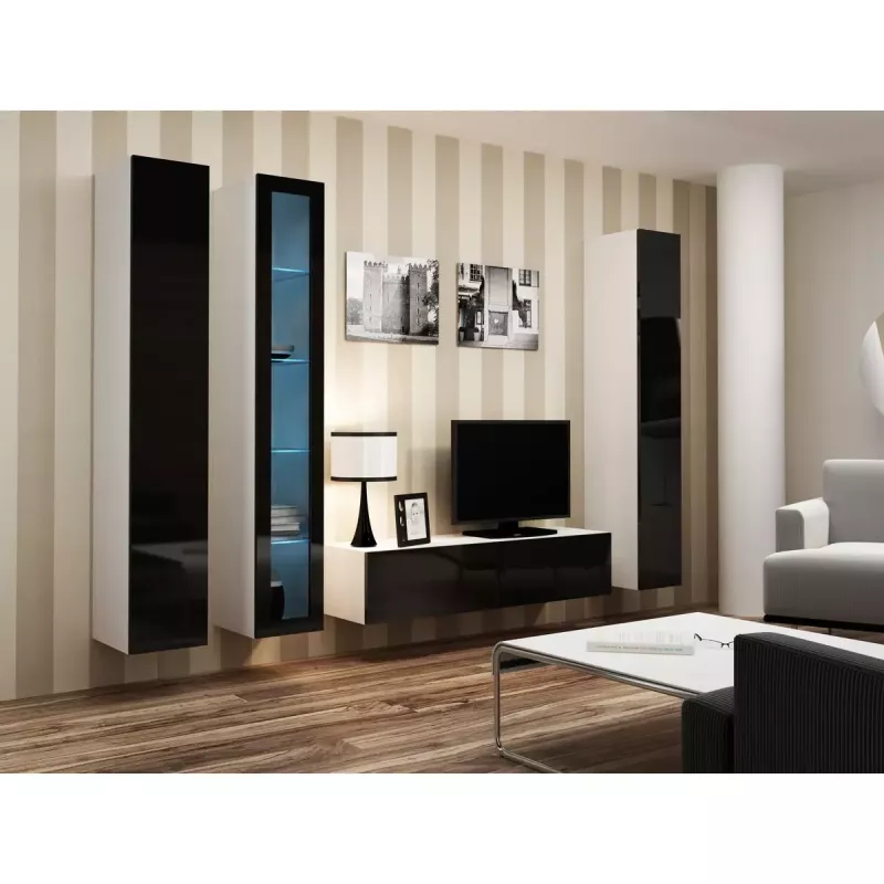 Gablota wisząca cama meble VIGO 180 szklana 1800×400×300 mm biało-czarny połysk