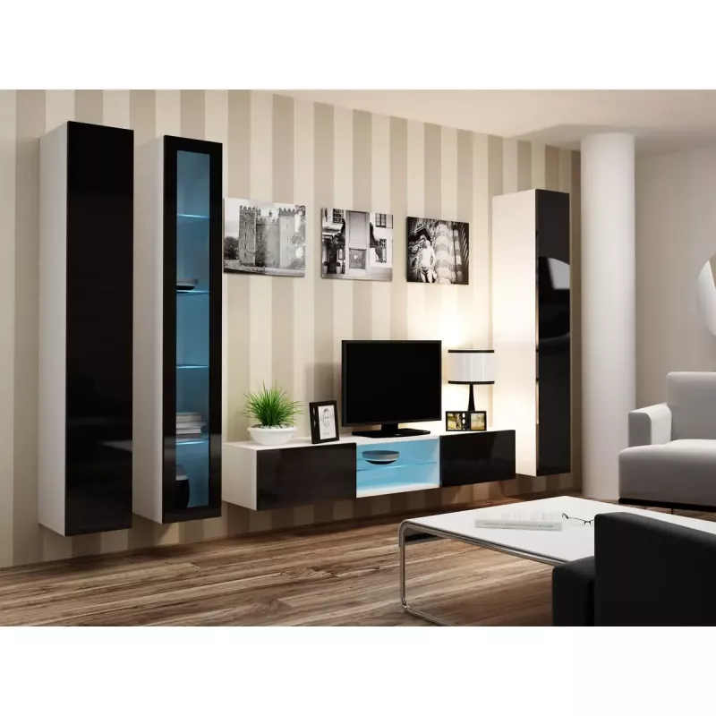 Gablota wisząca cama meble VIGO 180 szklana 1800×400×300 mm biało-czarny połysk
