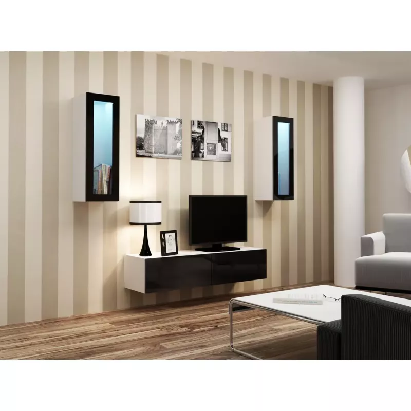 Gablota wystawowa cama meble VIGO 90 — gablota ścienna 90×350×320 mm biały/czarny połysk