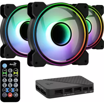 Aerocool MIRAGE12PRO Kit 3x wentylator PC 12cm ARGB 6 pinów Hub Cichy Czarny