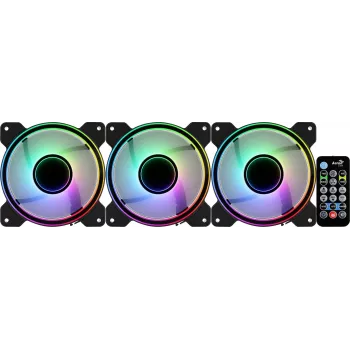 Aerocool MIRAGE12PRO Kit 3x wentylator PC 12cm ARGB 6 pinów Hub Cichy Czarny