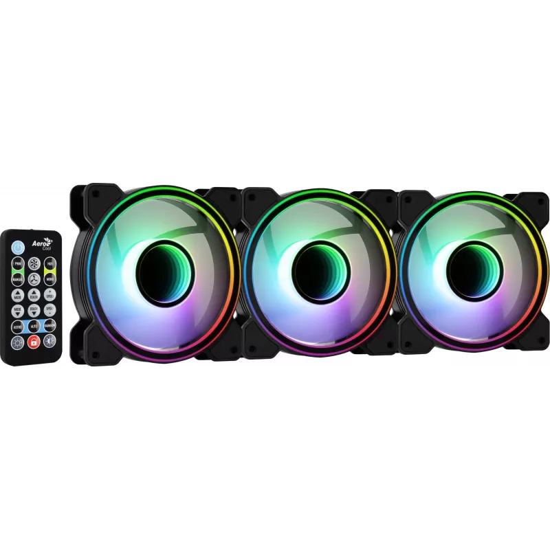 Aerocool MIRAGE12PRO Kit 3x wentylator PC 12cm ARGB 6 pinów Hub Cichy Czarny