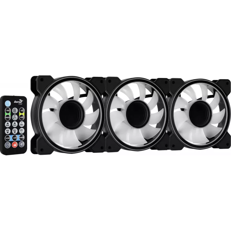 Aerocool MIRAGE12PRO Kit 3x wentylator PC 12cm ARGB 6 pinów Hub Cichy Czarny