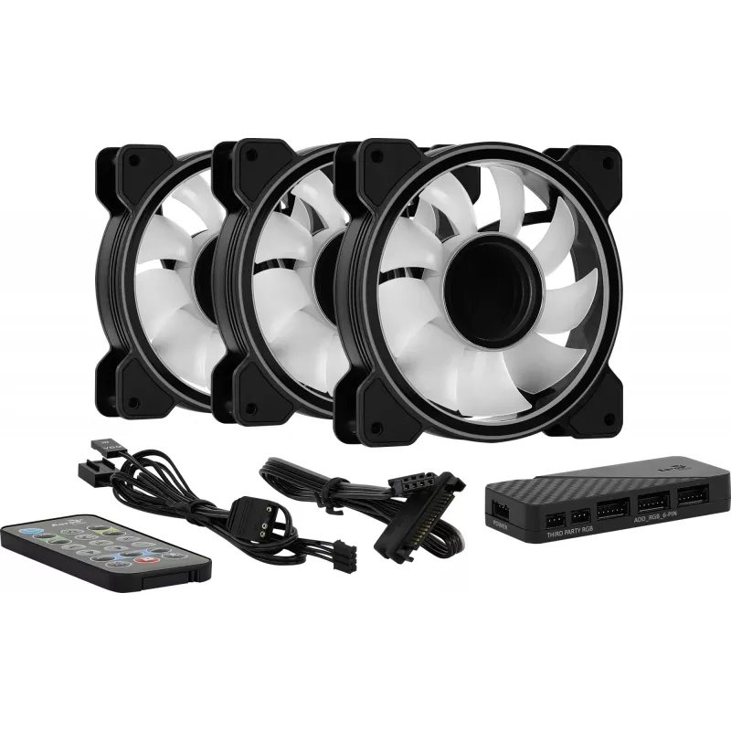 Aerocool MIRAGE12PRO Kit 3x wentylator PC 12cm ARGB 6 pinów Hub Cichy Czarny