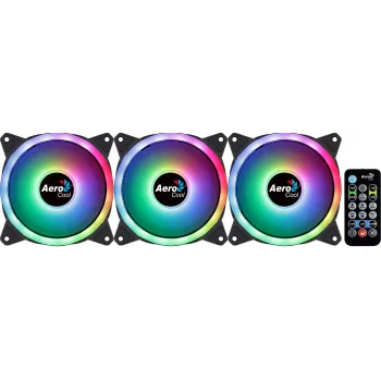 Aerocool DUO12PRO zestaw 3x wentylator 12 cm ARGB LED podwójny pierścień antywibracyjny 6 pinów, czarny